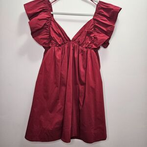 NWT Day+Moon Womens S Red Crimson Dress Game Day Ruffle Short Sleeve Swing Dress